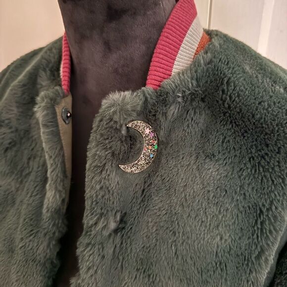 Ted Baker Faux Fur Bomber Jacket Letterman Style Size 1 As New Blue / Teal - Picture 3 of 11